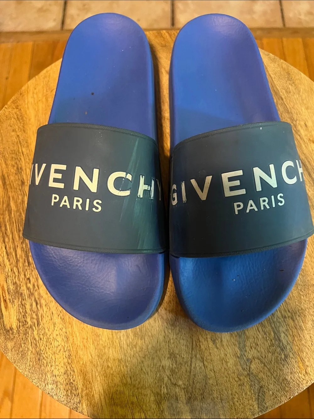 Givenchy Blue and Black Logo Slide Sandals